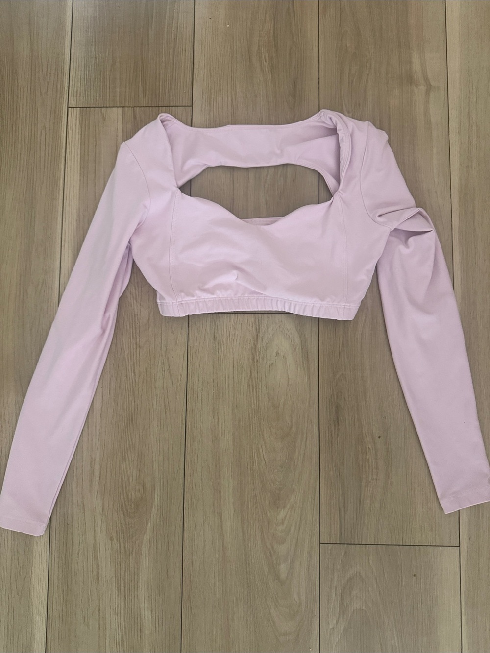 Year of Ours Pale Pink Long Sleeve Cutout Crop Top